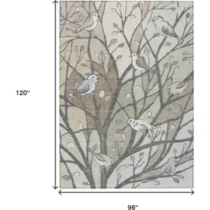 Photo of Beige Sage And Khaki Botanical Leaves Washable Indoor Outdoor Area Rug