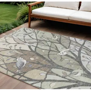 Photo of Beige Sage And Khaki Botanical Leaves Washable Indoor Outdoor Area Rug