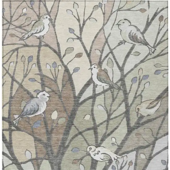 Beige Sage And Khaki Botanical Leaves Washable Indoor Outdoor Area Rug Photo 7