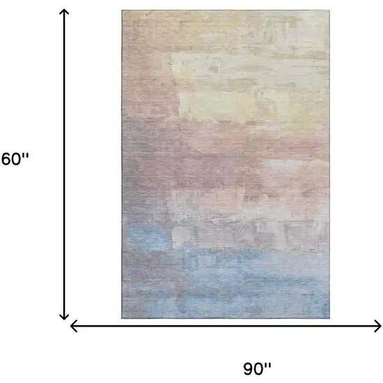 Beige Salmon And Blue Abstract Washable Area Rug With UV Protection Photo 6