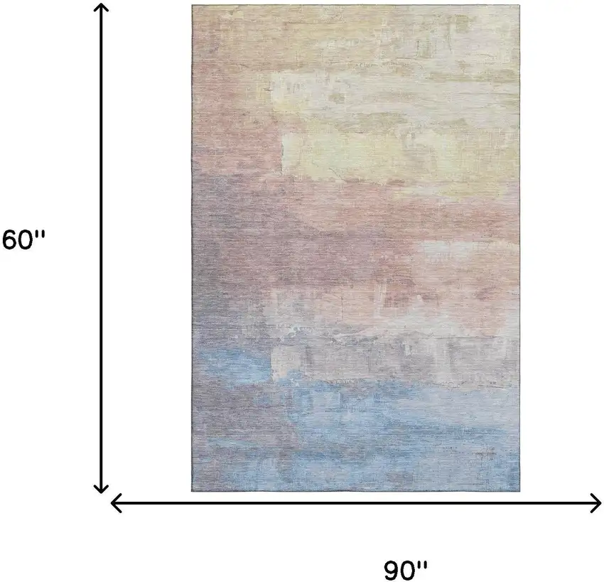 Beige Salmon And Blue Abstract Washable Area Rug With UV Protection Photo 6