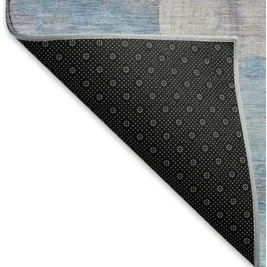 Beige Salmon And Blue Abstract Washable Area Rug With UV Protection Photo 4