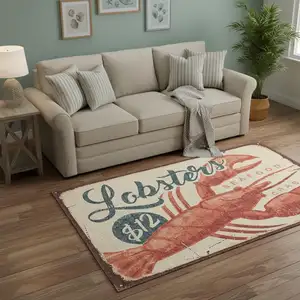 Photo of Beige Salmon And Brown Nautical Washable Area Rug With UV Protection