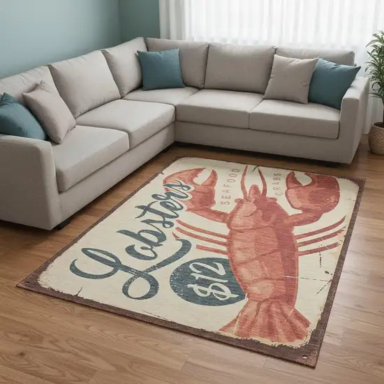 Beige Salmon And Brown Nautical Washable Area Rug With UV Protection Photo 1