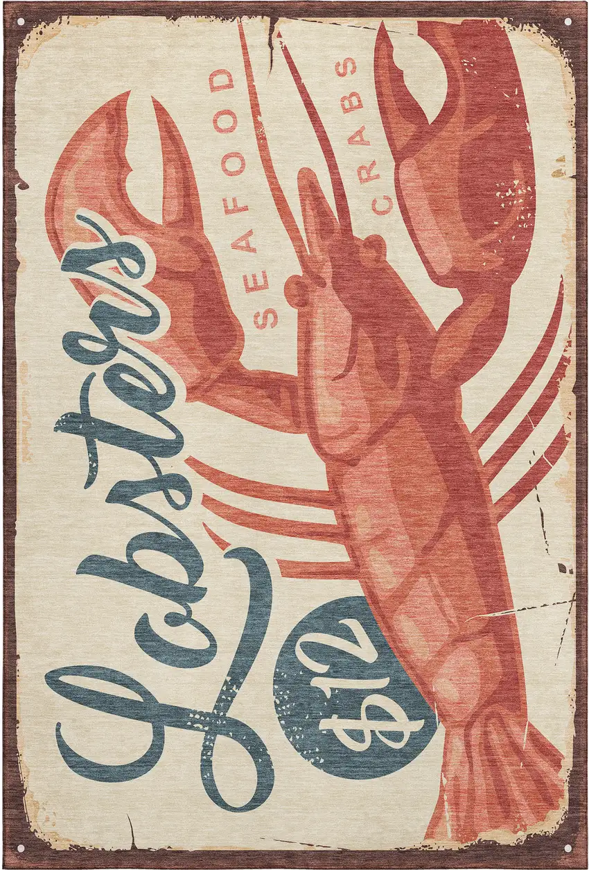 Beige Salmon And Brown Nautical Washable Area Rug With UV Protection Photo 2