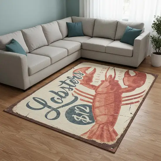 Beige Salmon And Brown Nautical Washable Area Rug With UV Protection Photo 1