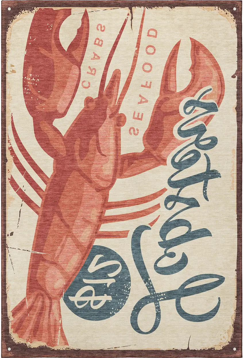 Beige Salmon And Brown Nautical Washable Area Rug With UV Protection Photo 4