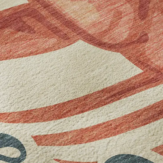 Beige Salmon And Brown Nautical Washable Area Rug With UV Protection Photo 9