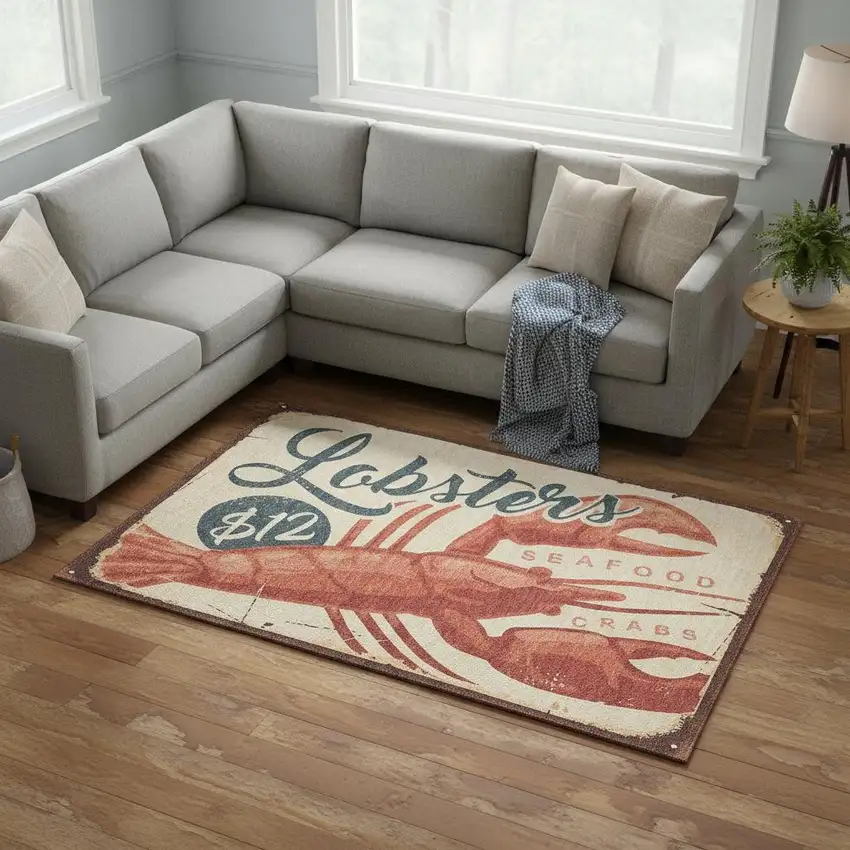 Beige Salmon And Brown Nautical Washable Area Rug With UV Protection Photo 1