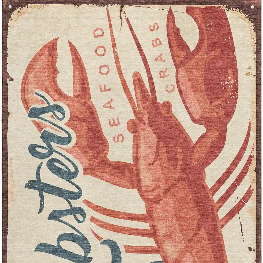 Beige Salmon And Brown Nautical Washable Area Rug With UV Protection Photo 5