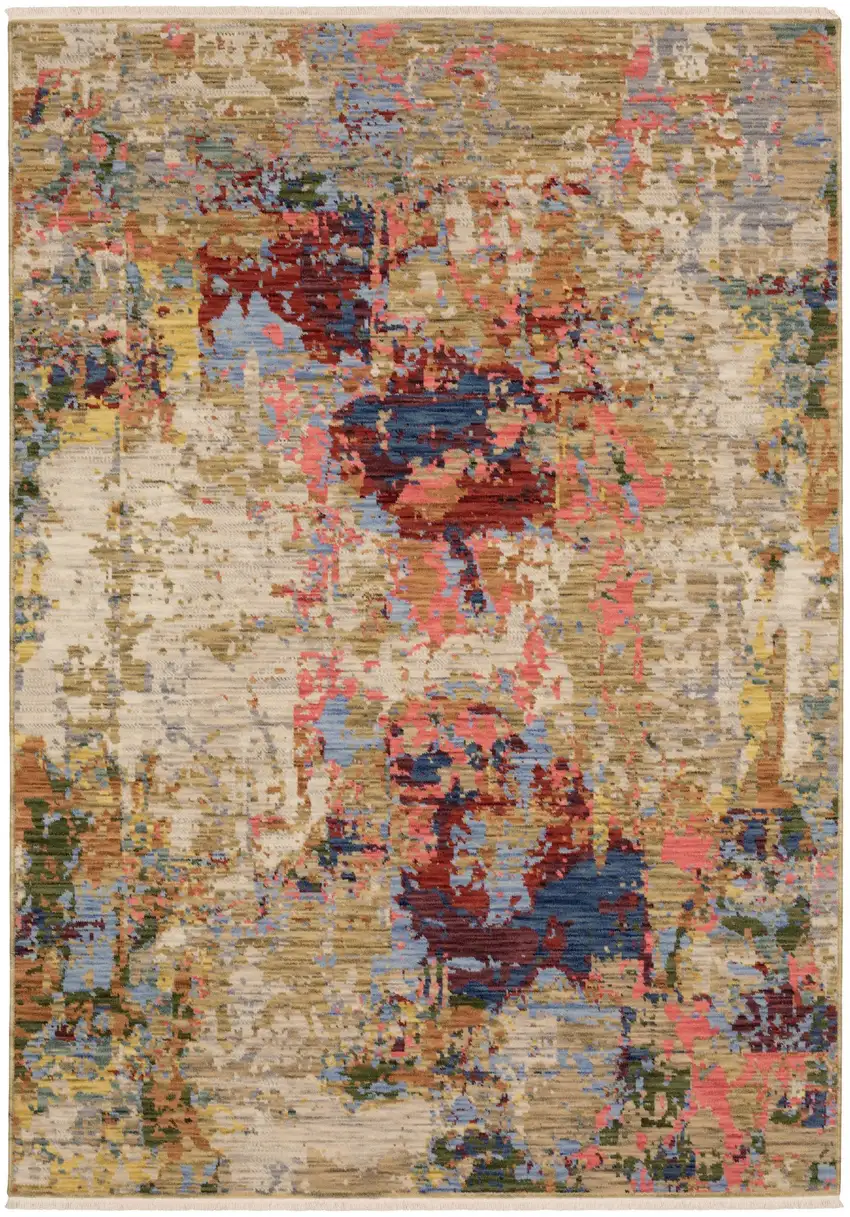 Beige Salmon And Tan Abstract Area Rug With Fringe Photo 8