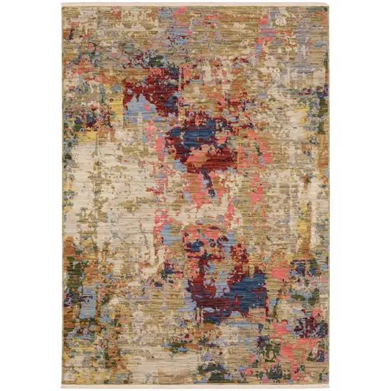 Beige Salmon And Tan Abstract Area Rug With Fringe Photo 8