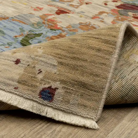 Beige Salmon And Tan Abstract Area Rug With Fringe Photo 9