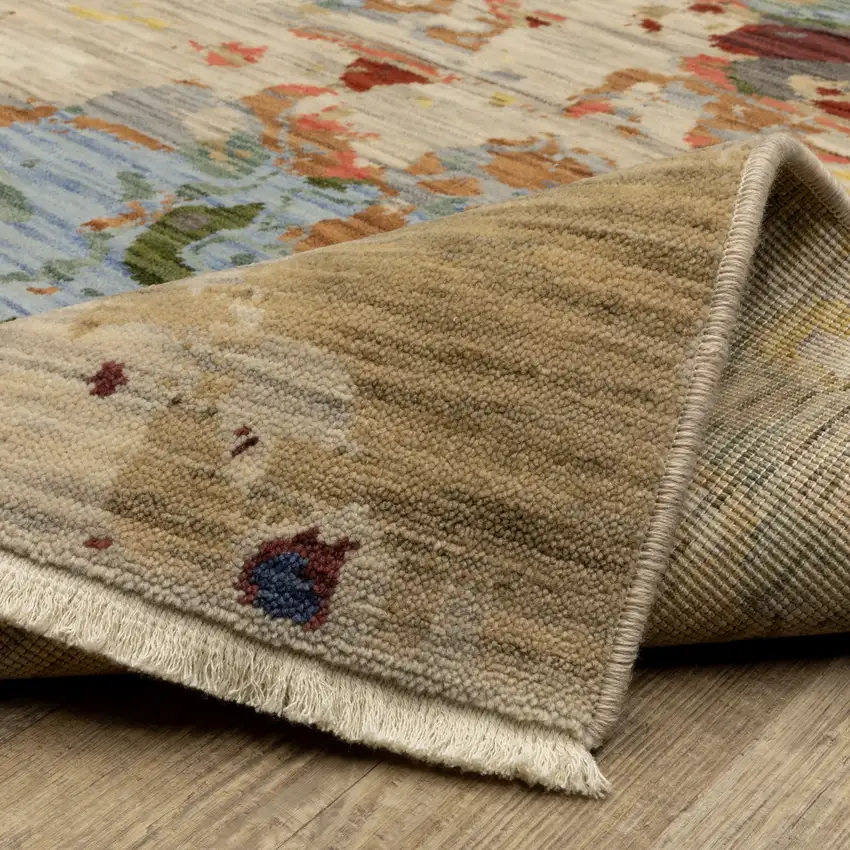 Beige Salmon And Tan Abstract Area Rug With Fringe Photo 9