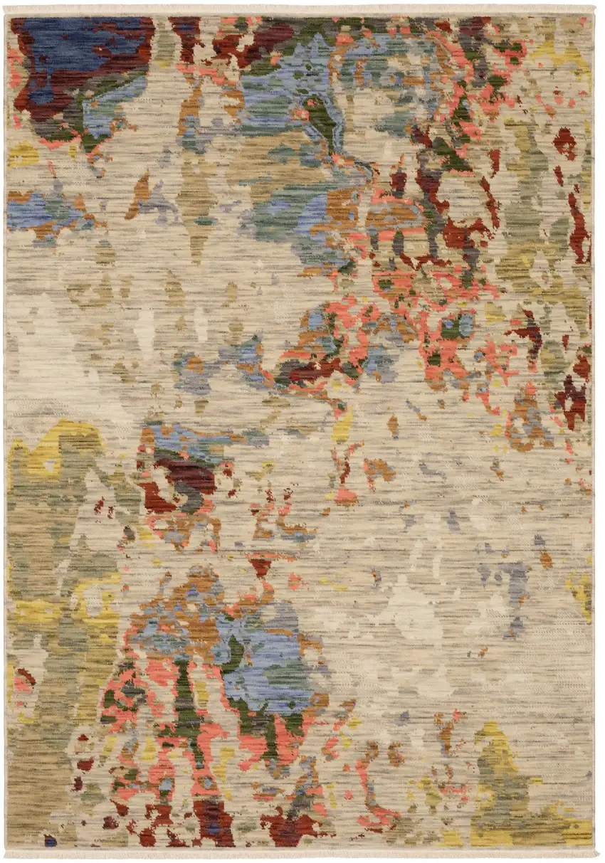 Beige Salmon And Tan Abstract Area Rug With Fringe Photo 5