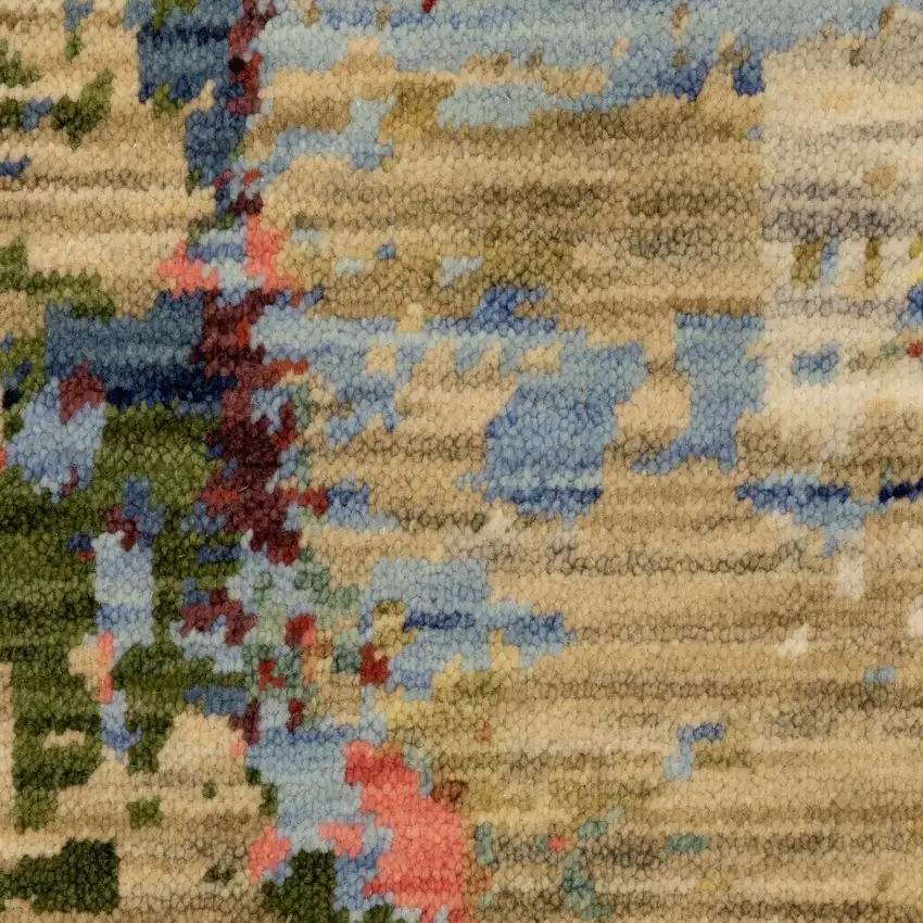 Beige Salmon And Yellow Abstract Area Rug With Fringe Photo 5