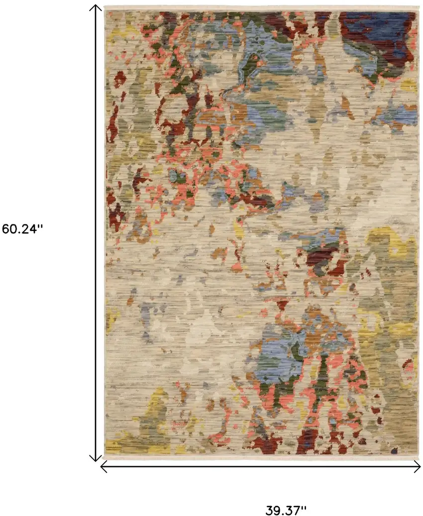 Beige Salmon And Yellow Abstract Area Rug With Fringe Photo 3