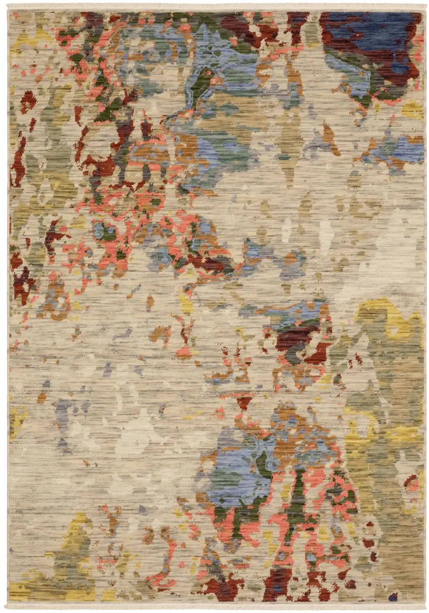 Beige Salmon And Yellow Abstract Area Rug With Fringe Photo 2