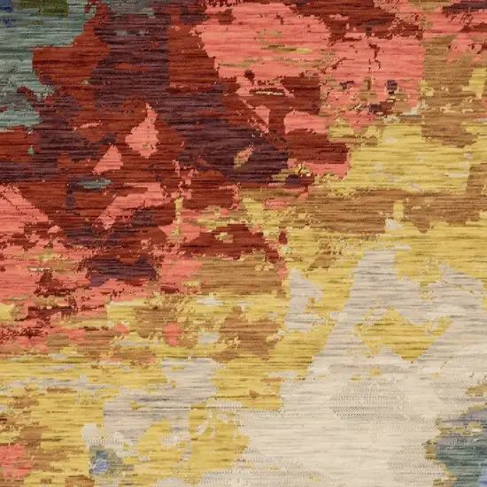 Beige Salmon And Yellow Abstract Area Rug With Fringe Photo 5