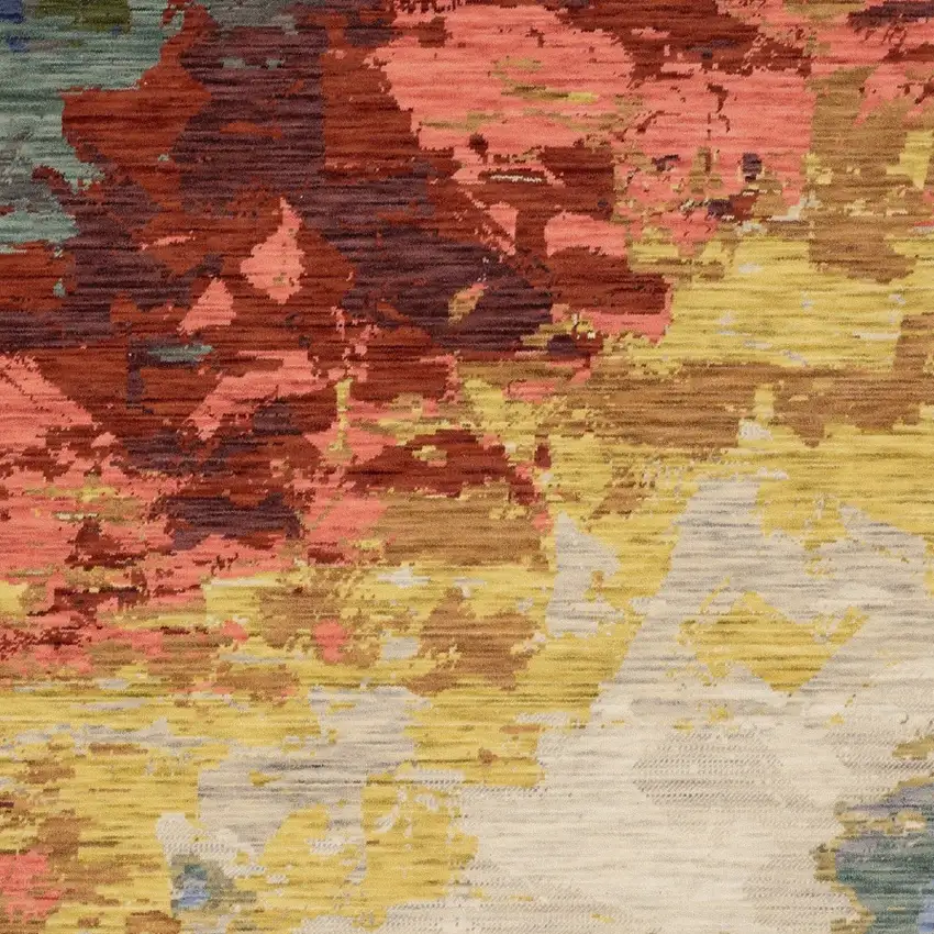 Beige Salmon And Yellow Abstract Area Rug With Fringe Photo 5