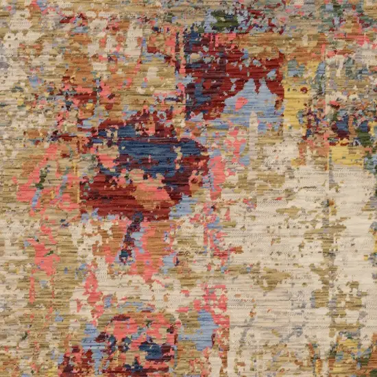 Beige Salmon And Yellow Abstract Area Rug With Fringe Photo 5