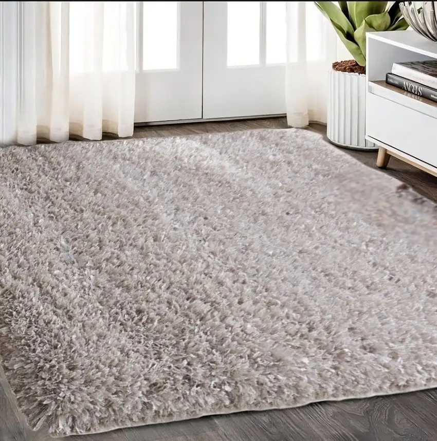 Beige Shag Hand Tufted Area Rug Photo 1
