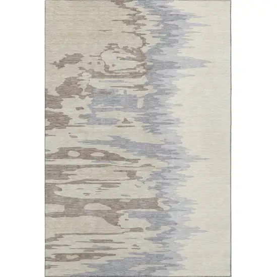 Beige Silver And Gray Abstract Washable Area Rug With UV Protection Photo 2