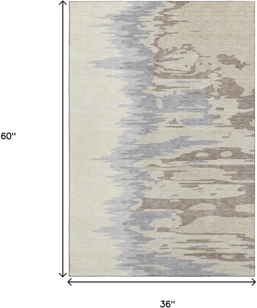 Beige Silver And Gray Abstract Washable Area Rug With UV Protection Photo 9