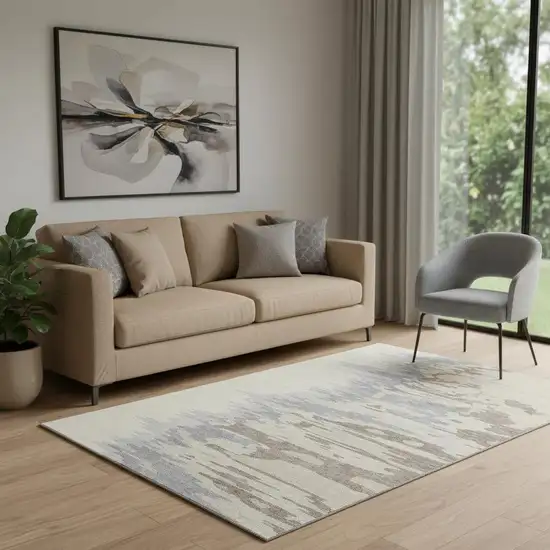 Beige Silver And Gray Abstract Washable Area Rug With UV Protection Photo 2
