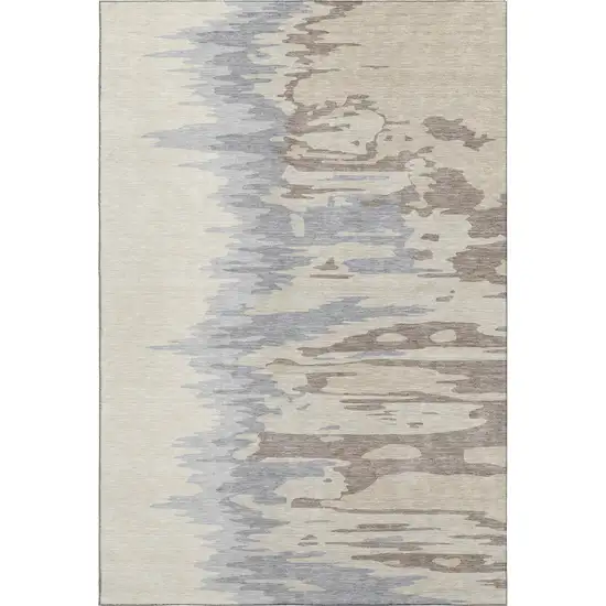 Beige Silver And Gray Abstract Washable Area Rug With UV Protection Photo 1