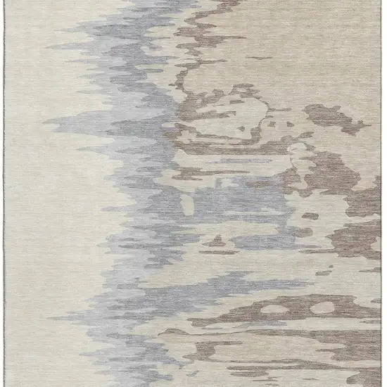 Beige Silver And Gray Abstract Washable Area Rug With UV Protection Photo 2