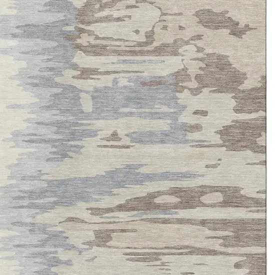 Beige Silver And Gray Abstract Washable Area Rug With UV Protection Photo 2