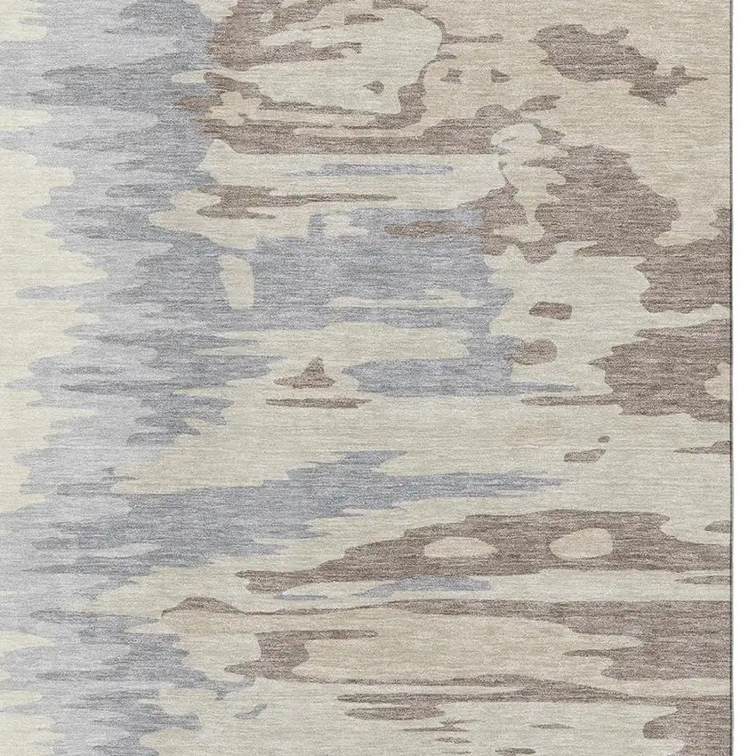Beige Silver And Gray Abstract Washable Area Rug With UV Protection Photo 2