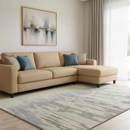 Beige Silver And Gray Abstract Washable Area Rug With UV Protection Photo 2