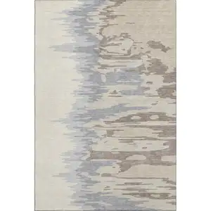 Photo of Beige Silver And Gray Abstract Washable Area Rug With UV Protection