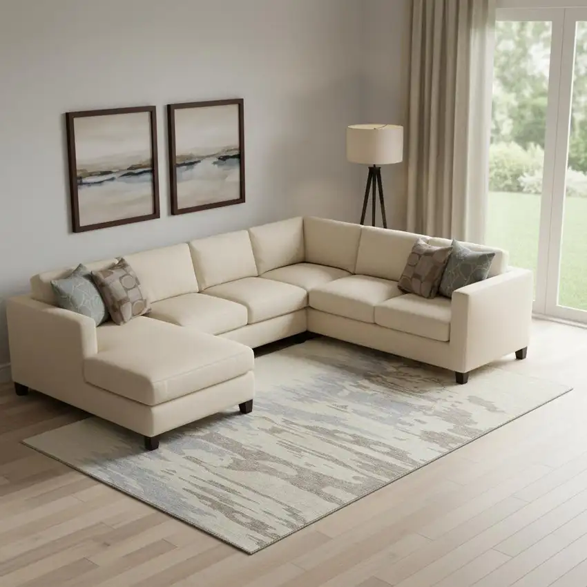 Beige Silver And Gray Abstract Washable Area Rug With UV Protection Photo 2