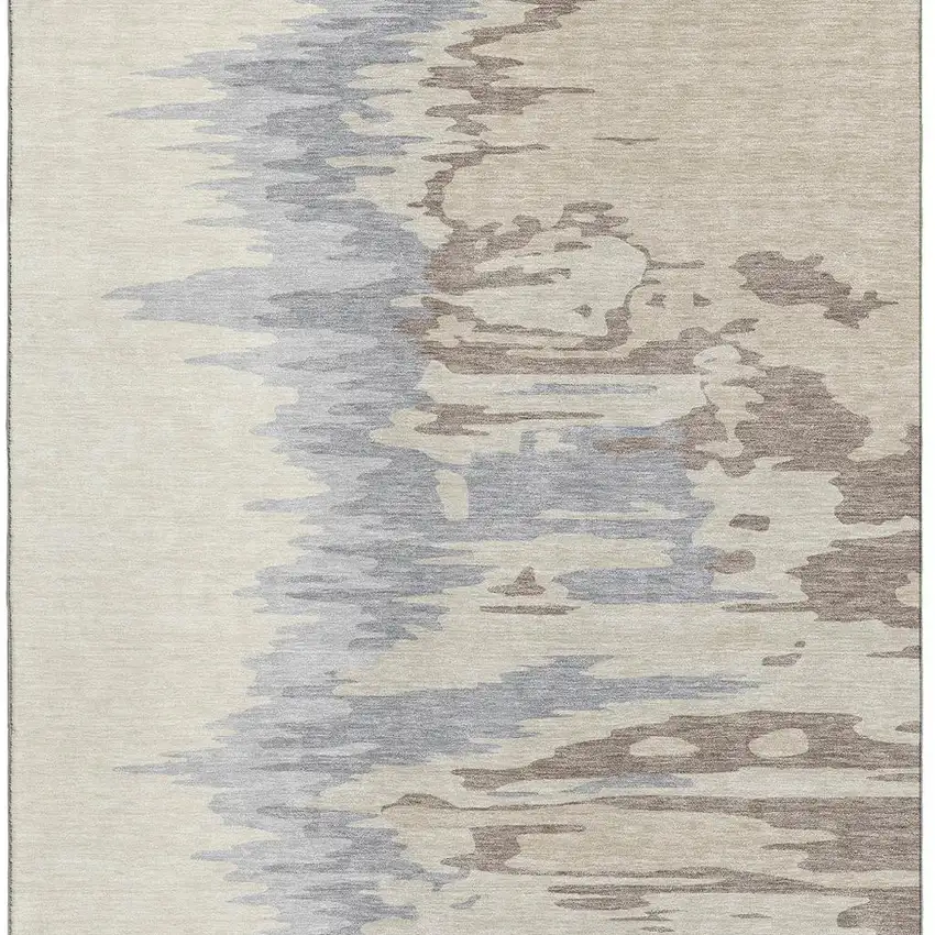 Beige Silver And Gray Abstract Washable Area Rug With UV Protection Photo 3