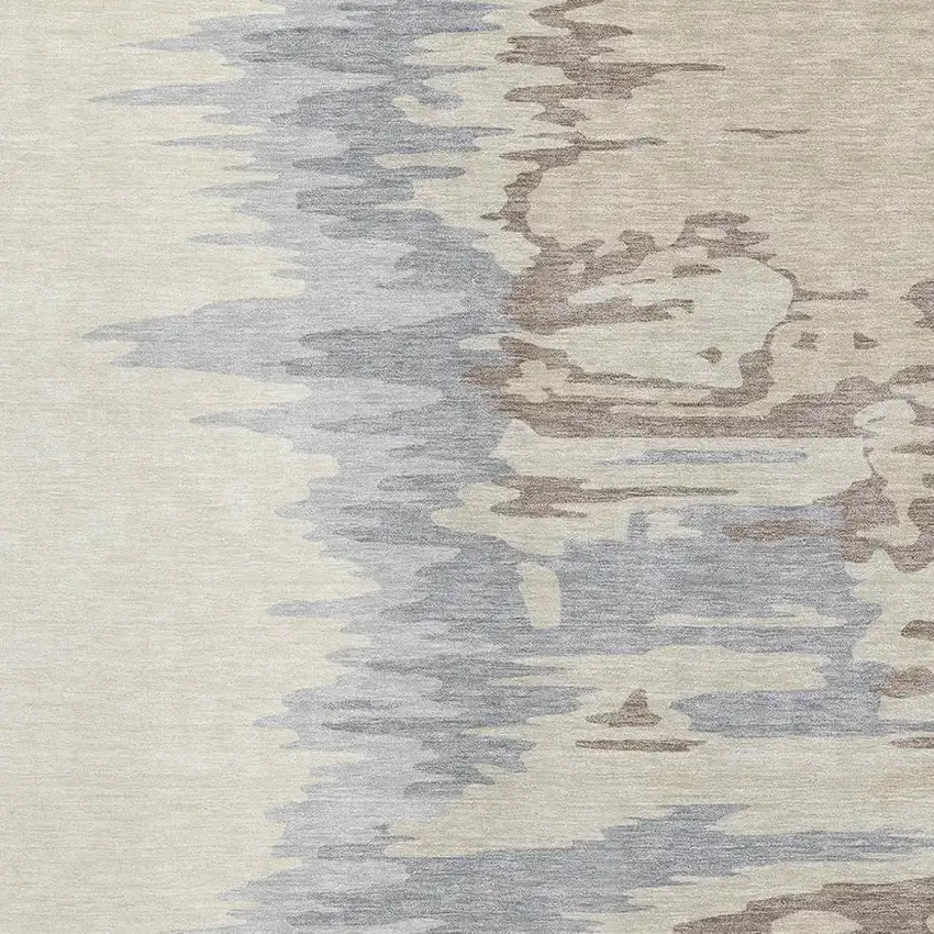 Beige Silver And Gray Abstract Washable Area Rug With UV Protection Photo 2