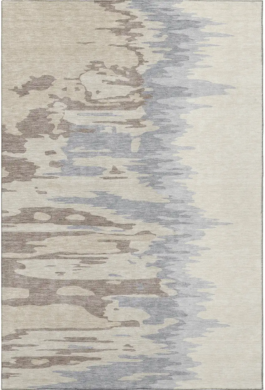 Beige Silver And Gray Abstract Washable Area Rug With UV Protection Photo 3