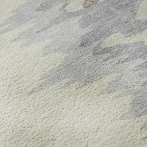 Photo of Beige Silver And Gray Abstract Washable Area Rug With UV Protection