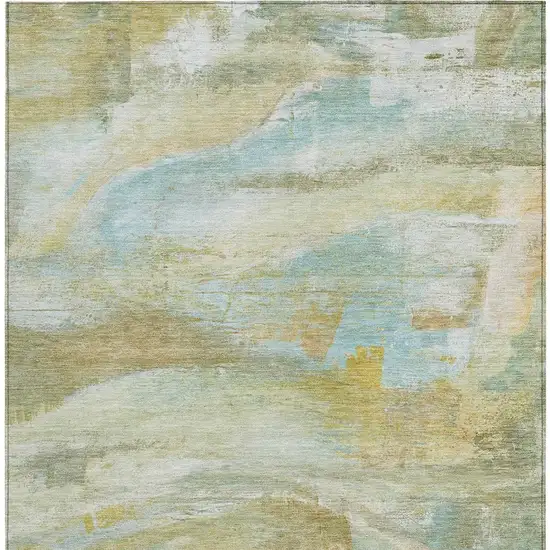 Beige Sky Blue And Ivory Abstract Washable Indoor Outdoor Area Rug Photo 4