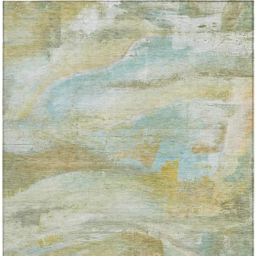 Beige Sky Blue And Ivory Abstract Washable Indoor Outdoor Area Rug Photo 4