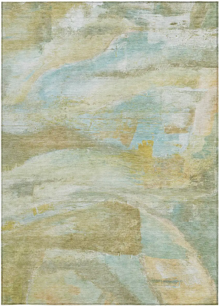 Beige Sky Blue And Ivory Abstract Washable Indoor Outdoor Area Rug Photo 1