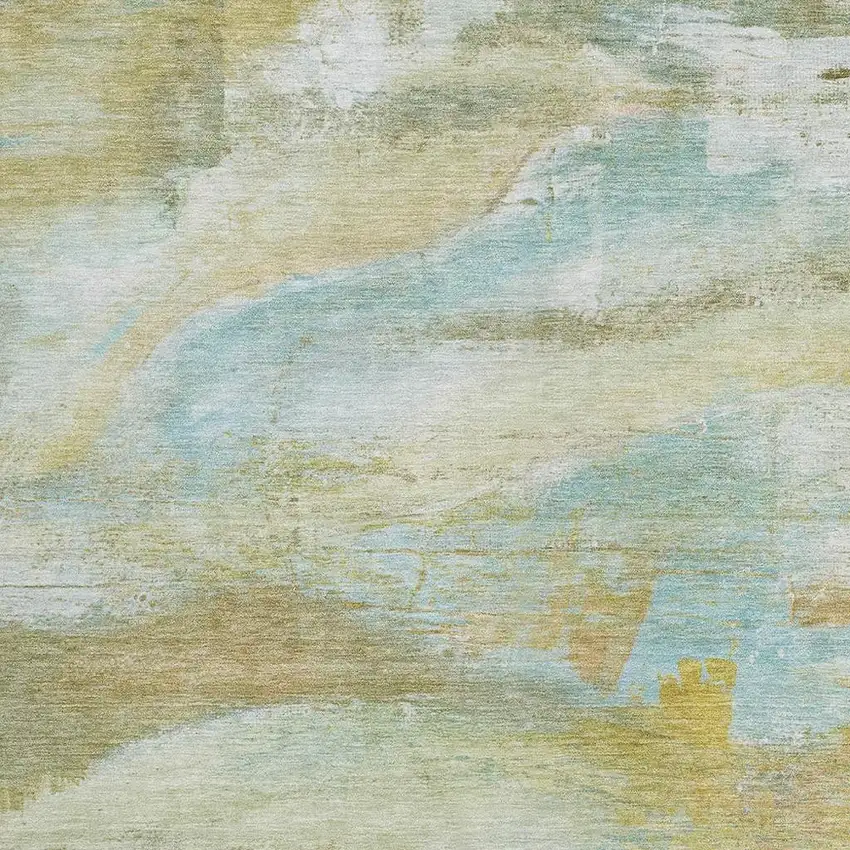 Beige Sky Blue And Ivory Abstract Washable Indoor Outdoor Area Rug Photo 3