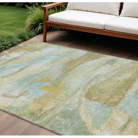 Beige Sky Blue And Ivory Abstract Washable Indoor Outdoor Area Rug Photo 2