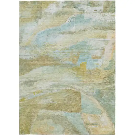 Beige Sky Blue And Ivory Abstract Washable Indoor Outdoor Area Rug Photo 4