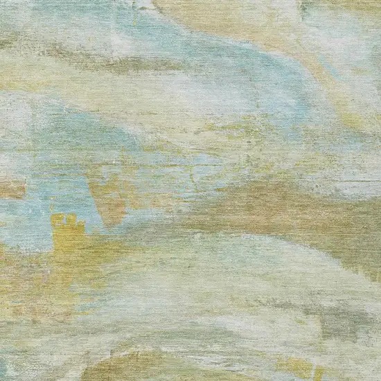 Beige Sky Blue And Ivory Abstract Washable Indoor Outdoor Area Rug Photo 3