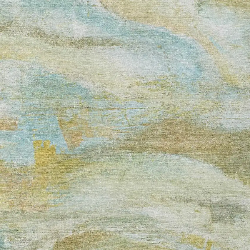 Beige Sky Blue And Ivory Abstract Washable Indoor Outdoor Area Rug Photo 3