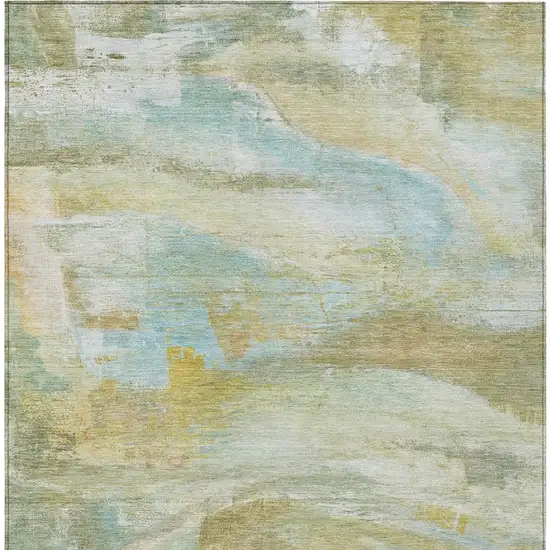 Beige Sky Blue And Ivory Abstract Washable Indoor Outdoor Area Rug Photo 4