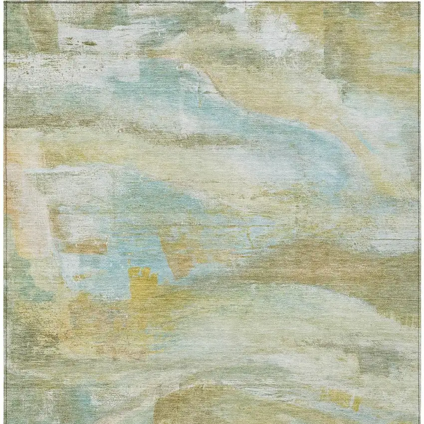 Beige Sky Blue And Ivory Abstract Washable Indoor Outdoor Area Rug Photo 4